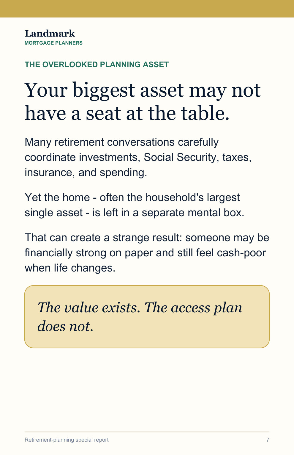 Report page explaining why the home may be overlooked in retirement planning